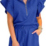 Two Piece Sets for Women Summer Outfits Ruffle Cap Sleeve Zip Top Wide Leg Pants Lounge Set Tracksuits