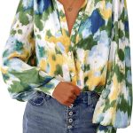 Women's Floral Blouses Dressy Casual V Neck Button Down Shirts Lantern Long Sleeve Boho Chiffon Spring Tops 2026