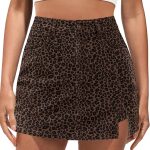 Skorts for Woman Leopard Cheetah Print Mini Skirt with Shorts High Waisted Trendy Cute Stretchy Side Slit Skort