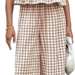 Women's 2 Piece Set Outfits Gingham Plaid Tank Tops Wide Leg Pants Matching Lounge Sets