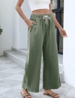 Womens Baggy Wide Leg Pants Casual Loose Drawstring Elastic Waisted Lounge Trousers with Pockets - Image 2
