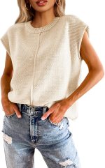 Womens Summer Cap Sleeve Tops Casual Crew Neck Loose Fit Knit Lightweight Sweater Pullover Top