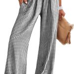 Womens Pants, Striped & Gingham, Lounge & Casual, Cute Pajama Pants, Wide Leg, High Waisted, Pockets