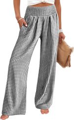 Womens Pants, Striped & Gingham, Lounge & Casual, Cute Pajama Pants, Wide Leg, High Waisted, Pockets