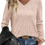 Womens Sweaters Long Sleeve Shirts Outfits 2026 V Neck Soft Knit Pullover Trendy Tops Dressy Casual Blouses