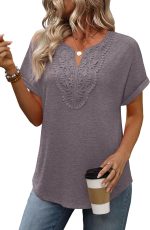 Womens Blouses Dressy Casual Summer Shirts Short Sleeve Lace Front Boho Tunic Tops for Leggings Fashion Clothes - Image 2