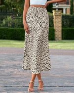 Satin Skirts for Women Trendy Spring Summer 2026 High Waisted Leopard Print Cocktail Wedding Long Silk Midi Skirt - Image 2