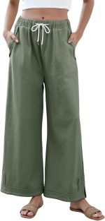 Womens Baggy Wide Leg Pants Casual Loose Drawstring Elastic Waisted Lounge Trousers with Pockets