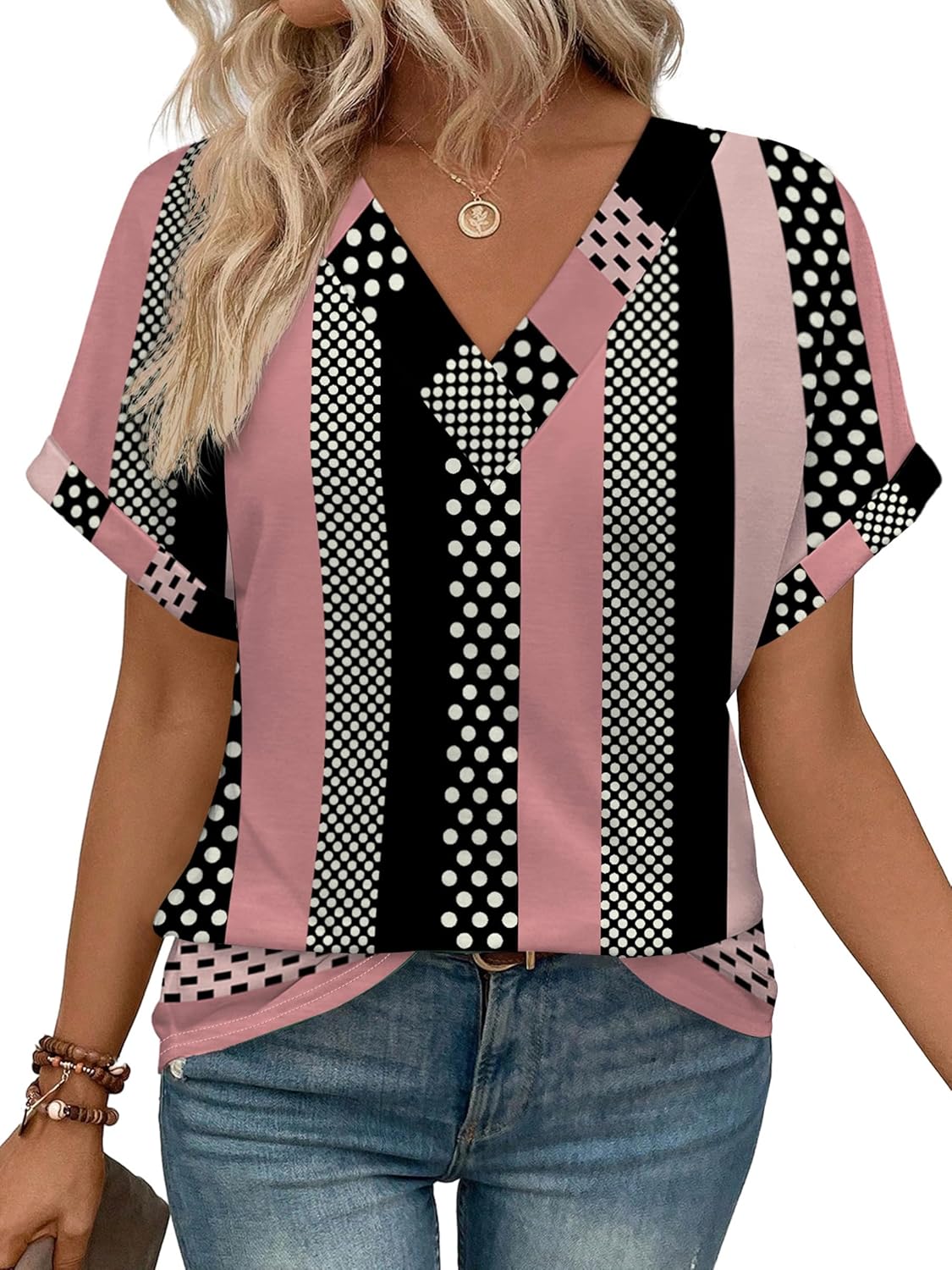81wMvDAm8L._AC_SL1500_.jpg Womens Summer Tops Short Dolman Sleeve Shirts 2026 Fashion V Neck Outfits Clothes - Image 1