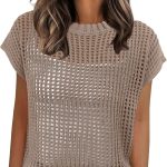 Women’s Tops 2026 Trendy Summer Shirts Crochet Cap Sleeve Knitted Sweater Spring Beach Vacation Clothes
