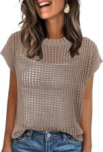 Women’s Tops 2026 Trendy Summer Shirts Crochet Cap Sleeve Knitted Sweater Spring Beach Vacation Clothes